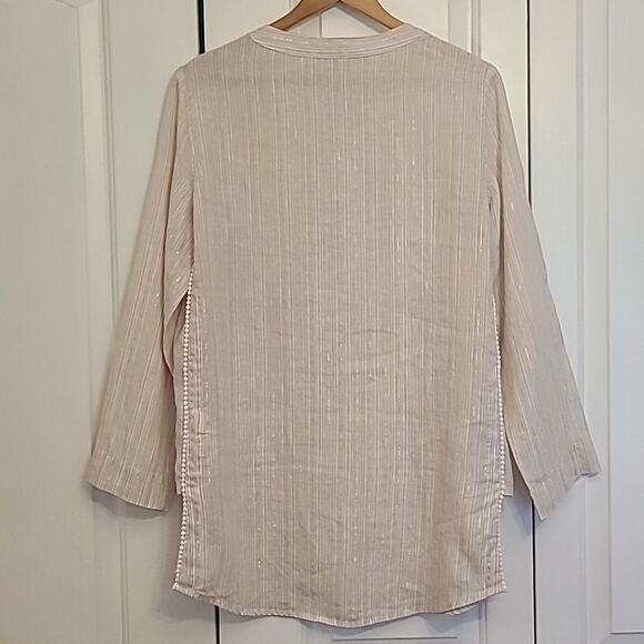 St. Tropez West Long Sleeve Button Down 100% Linen Tunic Blouse Top Size M - Picture 5 of 11